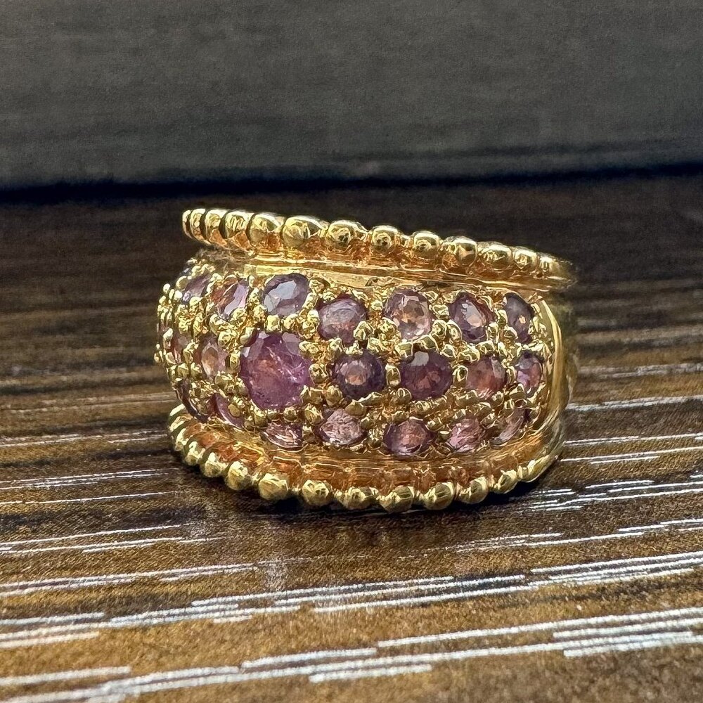 925 Sterling Silver Gold Vermeil Red Topaz Wide Band Ring – Size 6
